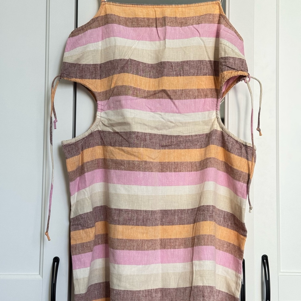 Aerie Striped linen dress in Pink, Brown, and Cream size M